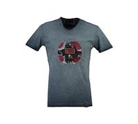 Geographical Norway jexcursion Men Tee Shirt Coton Homme - T Shirts Classique Ete avec Logo - Vetement Corps Manche Courte - Col V Coupe Reguliere Hommes - Été Toute Saison (Marine L)
