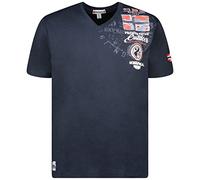 Geographical Norway JOTHAM Men - Tee Shirt Coton Homme - T Shirts Classique avec Logo - Vêtement Corps Manche Courte - Col V Coupe Régulière Hommes Basic Marine L