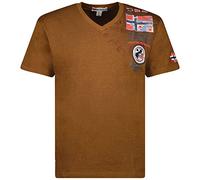 Geographical Norway JOTHAM Men - Tee Shirt Coton Homme - T Shirts Classique avec Logo - Vêtement Corps Manche Courte - Col V Coupe Régulière Hommes Basic Kaki M