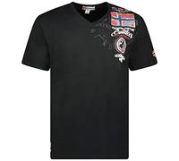 Geographical Norway JOTHAM Men - Tee Shirt Coton Homme - T Shirts Classique avec Logo - Vêtement Corps Manche Courte - Col V Coupe Régulière Hommes Basic Noir L