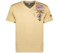 Geographical Norway JOTHAM Men - Tee Shirt Coton Homme - T Shirts Classique avec Logo - Vêtement Corps Manche Courte - Col V Coupe Régulière Hommes Basic Beige XXL