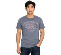 Geographical Norway Jross Men t-Shirt Homme col Rond Manches Courtes - Tee Shirt avec Impression et Drapeau Devant, Badge Manche, t-Shirt Casual Confortable (Marine M)