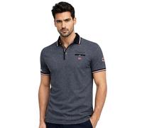 Geographical Norway Kblended Men Polo Homme Manches Courtes col boutonné imprimé et Drapeau Poitrine emblème Manche Style Casual Sportif été (Noir L)