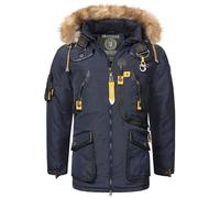 Geographical Norway Parka d'hiver de luxe pour homme avec capuche - Parka chaude doublée - Parka à capuche pour le ski et le snowboard, Bleu marine Agaro, S