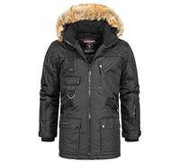 Geographical Norway, Parka homme avec capuche détachable, fourrure intérieur et autour de la capuche, nombreuses poches, Noir, L,Taille 3
