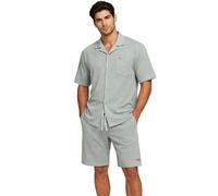 Geographical Norway Pifel Men Bermuda Homme Short Molleton été Coupe Droite Taille élastique Cordon Ajustable Poches latérales arrière Tissu nid Abeille Style détente Sport Vacances (Olive L)