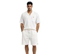 Geographical Norway Pifel Men Bermuda Homme Short Molleton été Coupe Droite Taille élastique Cordon Ajustable Poches latérales arrière Tissu nid Abeille Style détente Sport Vacances (Blanc XXL)