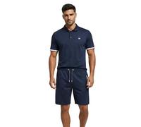 Geographical Norway Poliar Men Bermuda Homme Short Molleton été Coupe Droite Taille élastique Cordon contrasté Poches côtés Impressions Style Sport détente Vacances (Marine M)