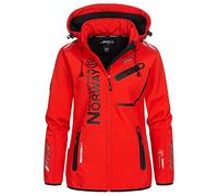Geographical Norway Reine Lady - Veste Manteau Softshell Femme Capuche Impermeable - Blouson Coupe Vent Resistant - Doudoune Polaire Randonnee Ski Automne Hiver Printemps (Rouge Noir M)