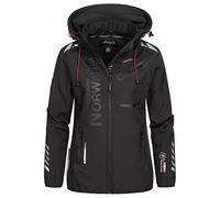 Geographical Norway REINE Lady - Veste/Softshell Femme, Blouson coupe vent resistant et impermeable - Jacket à capuche Outdoor (as4, alpha, m, regular, regular, Noir/Noir, M)