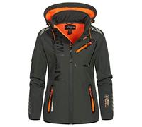 Geographical Norway REINE Lady - Veste/Softshell Femme, Blouson coupe vent resistant et impermeable - Jacket à capuche Outdoor (as4, alpha, l, regular, regular, Gris/Orange, L)