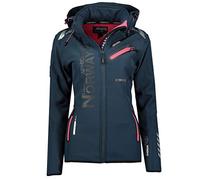 Geographical Norway RÊVEUSE Lady - Veste Softshell Femme Impermeable - Jacket À Capuche Outdoor - Blouson Coupe Vent Resistant Hiver - Activites en Exterieur Randonnée - Bleu/Rose 2XL - Taille 5