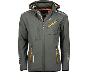 Geographical Norway Royaute Homme - Veste Softshell à Capuche Imperméable - Manteau Tactique Coupe-Vent Résistant - Randonnée Ski Automne Hiver Printemps, noir/gris, 7XL