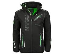 Geographical Norway Royaute Men Distribrands - Veste Softshell Homme Impermeable - Manteau Respirant À Capuche Outdoor - Blouson Coupe Vent Tactique Resistant Hiver (Noir_Vert 3XL)