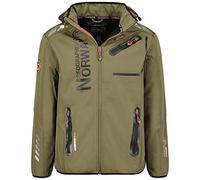 Geographical Norway Royaute Men Distribrands - Veste Softshell Homme Impermeable - Manteau Respirant À Capuche Outdoor - Blouson Coupe Vent Tactique Resistant Hiver (KAKI NOIR L)