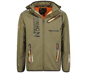 Geographical Norway Royaute Men Distribrands - Veste Softshell Homme Impermeable - Manteau Respirant À Capuche Outdoor - Blouson Coupe Vent Tactique Resistant Hiver (KAKI ORANGE L)