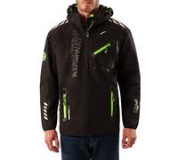 Geographical Norway Royaute Men - Veste Softshell Capuche Homme Impermeable - Manteau Outdoor Blouson Coupe Vent Tactique Resistant - Randonnee Ski Automne Hiver Printemps (Noir/Vert L)