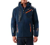 Geographical Norway ROYAUTE MEN - Veste Softshell Homme Impermeable - Manteau À Capuche Outdoor - Blouson Coupe Vent Tactique Resistant Hiver - Activites En Exterieur (Marine/Orange S)