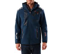 Geographical Norway ROYAUTE Men - Veste Softshell Homme Impermeable - Manteau À Capuche Outdoor - Blouson Coupe Vent Tactique Resistant Hiver - Ideal Activites en Exterieur (Marine/Noir M)