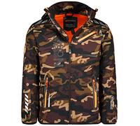 Geographical Norway ROYAUTE MEN - Veste Softshell Homme Impermeable - Manteau À Capuche Outdoor - Blouson Coupe Vent Tactique Resistant Hiver - Activites En Exterieur (CAMO Kaki / Orange S)