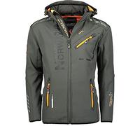 Geographical Norway ROYAUTE MEN - Veste Softshell Homme Impermeable - Manteau À Capuche Outdoor - Blouson Coupe Vent Tactique Resistant Hiver - Activites En Exterieur (Gris foncé/Orange 3XL)