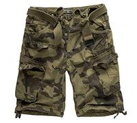 Geographical Norway Shorts Cargo Bermudas avec Ceinture Short Hunter im Bundle avec UD Bandana - Kaki Camouflage, S