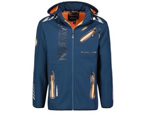 Geographical Norway Softshell ROYAUTE DB MEN 068 noir (WY1999H/GN/Black/Orange), coupe-vent, avec membrane, capuche, confortable, extérieur, Bleu marine/orange, XL