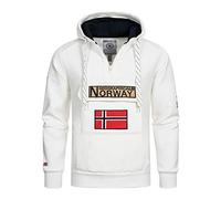 Geographical Norway Sweat à capuche pour homme, avec demi-fermeture éclair et sac banane, sweat à capuche à manches longues, production décontractée, loisirs, blanc, XL