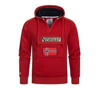 Geographical Norway Sweat à capuche pour homme, avec demi-fermeture éclair et sac banane, sweat à capuche à manches longues, production décontractée, loisirs, rouge, XXL