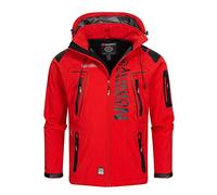 Geographical Norway Techno Men Distribrands - Veste Softshell Homme Impermeable - Manteau Respirant À Capuche Outdoor - Blouson Coupe Vent Tactique Resistant Hiver (Rouge/Noir L)
