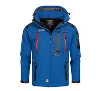 Geographical Norway Techno Men Distribrands - Veste Softshell Homme Impermeable - Manteau Respirant À Capuche Outdoor - Blouson Coupe Vent Tactique Resistant Hiver (Bleu Royal/Rouge XL)