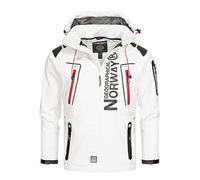 Geographical Norway Techno Men Distribrands - Veste Softshell Homme Impermeable - Manteau Respirant À Capuche Outdoor - Blouson Coupe Vent Tactique Resistant Hiver (Blanc/Rouge S)