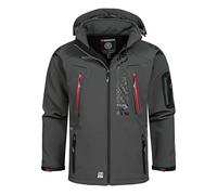 Geographical Norway Techno Men Distribrands - Veste Softshell Homme Impermeable - Manteau Respirant À Capuche Outdoor - Blouson Coupe Vent Tactique Resistant Hiver (Gris Fonce/Rouge XXL)