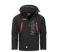 Geographical Norway Techno Men Distribrands - Veste Softshell Homme Impermeable - Manteau Respirant À Capuche Outdoor - Blouson Coupe Vent Tactique Resistant Hiver (Noir/Rouge L)
