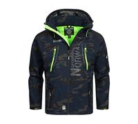 Geographical Norway Techno Men Distribrands - Veste Softshell Homme Impermeable - Manteau Respirant À Capuche Outdoor - Blouson Coupe Vent Tactique Resistant Hiver (CAMO Marine/Vert S)