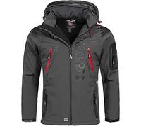 Geographical Norway Techno Men - Veste Softshell Capuche Homme Impermeable - Manteau Outdoor Blouson Coupe Vent Tactique Resistant - Randonnee Ski Automne Hiver Printemps (Gris Fonce Rouge M)