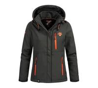 Geographical Norway Touna Lady - Veste Softshell Femme Impermeable - Jacket À Capuche Outdoor - Blouson Coupe Vent Resistant Hiver (Gris_fonce_orange S Taille 1)