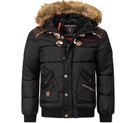 Geographical Norway Veste d'hiver matelassée pour homme - Doublée chaude Anorak - Veste de snowboard SKI d'extérieur pour l'hiver/l'automne avec bonnet UD, Belph Black, L
