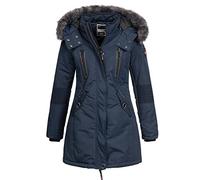 Geographical Norway Veste d'hiver pour femme - Parka - Capuche en fourrure - Cora IMS - Avec bonnet UD - S M L XL XXL, bleu marine, XXL