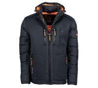 Geographical Norway IMS Production Veste d'hiver matelassée à capuche pour homme - Veste chaude doublée anorak S-7XL Outdoor SKI Snowboard Veste à capuche pour hiver/automne, bleu marine, L