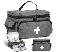 GEOKILO Sac de premiers secours vide, trousse de premiers secours, sac médical pour la maison, portable et léger avec poignée pour médecin généraliste, visite hospice, voyage événement d'urgence, gris