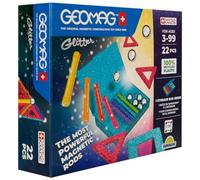 Geomag - Glitter - 22 Pièces - Constructions Magnétiques à Paillettes pour Enfants Dès 3 Ans - Blocs Magnétiques avec 8 Bâtonnets, 8 Boules, 6 Plaques - 100% Plastique Recyclé - Fabrication Suisse
