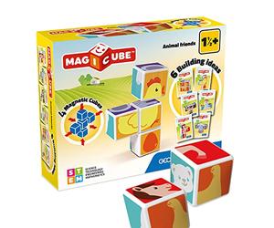 Geomag - MAGICUBE : Amis des Animaux - 4 Cubes Magnétiques pour 6 Constructions Différentes - Jeu de Construction Magnétique pour Enfants dès 18 Mois - Fabrication Suisse - Jouet Éducatif STEM