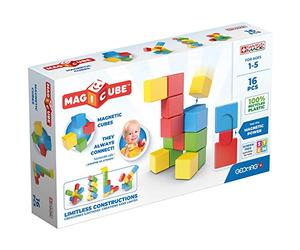 Geomag - Magicube Full Color - Cubes Magnétiques à Empiler pour Bébé d'1 an et Plus - 4 Couleurs - 16 Blocs de Construction - 1-5 Ans - 100% Plastique Recyclé