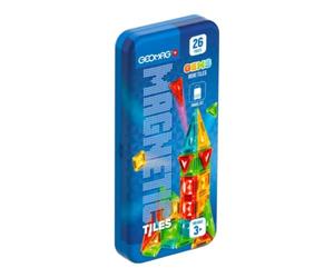 GEOMAG - Magnetic Mini Tiles Travel 26 | Jeu de construction magnétique portable | Set de panneaux colorés pour voyage | Jouet de géométrie créative | Étui de pièces magnétiques
