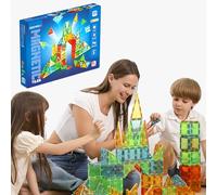 GEOMAG - Magnetic Tiles Gems 100 Pcs, Construction Magnetique Enfant, Tuiles et Bloc de Construction Magnétiques 4 Formes, Jeux Enfant 3 Ans +, Jeux Éducatifs Montessori STEM, Cadeau Noël Anniversaire