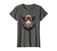 Geometric Art Cochon Sauvage Chasse Sanglier Chasseur T-Shirt, Femme, Asphalte, 3XL