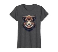 Geometric Art Cochon Sauvage Chasse Sanglier Chasseur T-Shirt, Femme, Chiné Foncé, 3XL