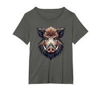 Geometric Art Cochon Sauvage Chasse Sanglier Chasseur T-Shirt, Femme Grandes Tailles, Asphalte, 2X