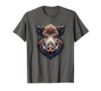 Geometric Art Cochon Sauvage Chasse Sanglier Chasseur T-Shirt, Homme, Asphalte, 4XL